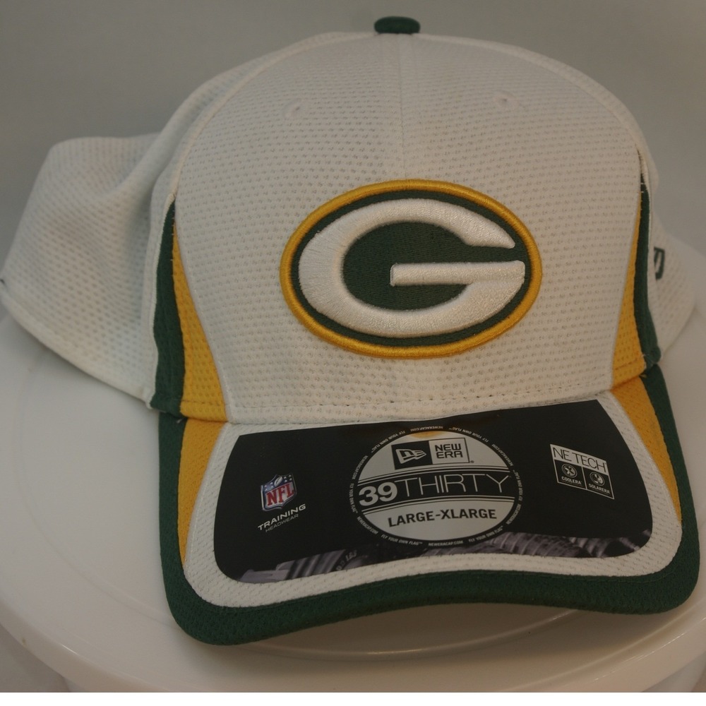 New Era 39THIRTY Green Bay Packers NFL Training Hat White Green L/XL 3930